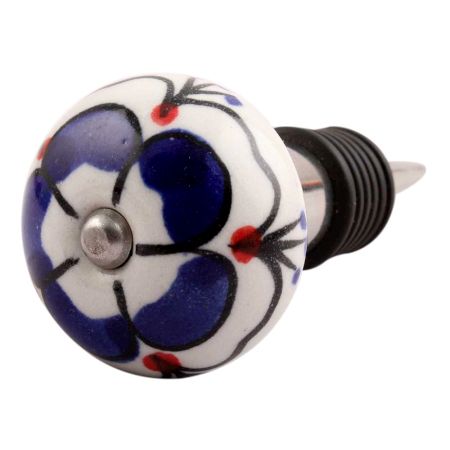 Navy Blue Canterbury Bells Ceramic Wine Stopper